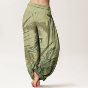 Buddha Stones Casual Sparrow Rice Ear Women's Elastic Waist Harem Pants Women's Harem Pants BS 6