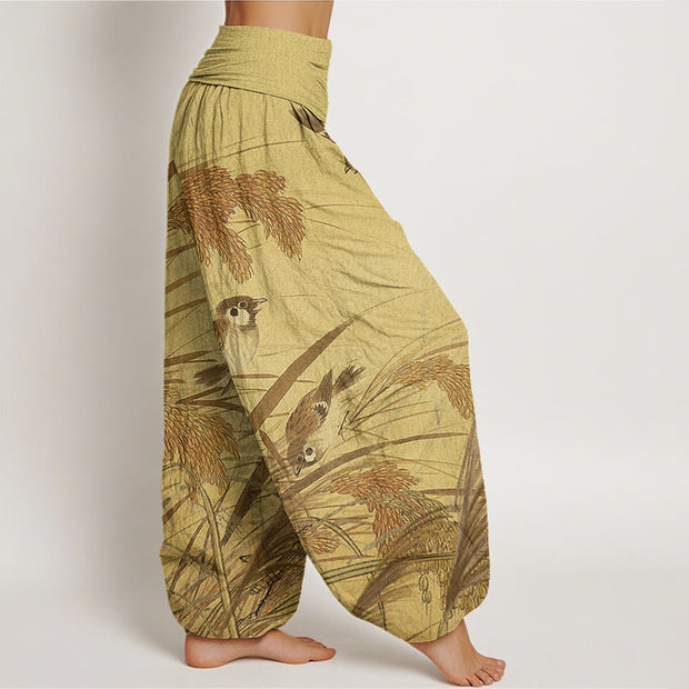 Buddha Stones Casual Sparrow Rice Ear Women's Elastic Waist Harem Pants Women's Harem Pants BS 8