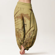 Buddha Stones Casual Sparrow Rice Ear Women's Elastic Waist Harem Pants Women's Harem Pants BS 9