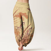 Buddha Stones Casual Sparrow Rice Ear Women's Elastic Waist Harem Pants Women's Harem Pants BS 2