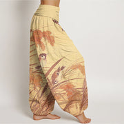 Buddha Stones Casual Sparrow Rice Ear Women's Elastic Waist Harem Pants Women's Harem Pants BS 1