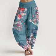 Buddha Stones Red Pink Blooming Flowers Lush Branches Women's Elastic Waist Harem Pants Women's Harem Pants BS DarkCyan US22，UK/AU26，EU54 (6XL)