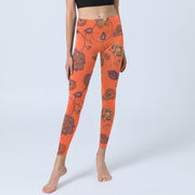 Buddha Stones Orange Maple Leaves Flowers Print Gym Leggings Women's Yoga Pants