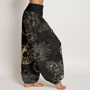 Buddha Stones Snake Lotus Women's Elastic Waist Harem Pants Women's Harem Pants BS 1