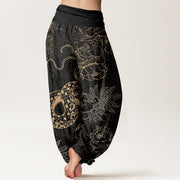 Buddha Stones Snake Lotus Women's Elastic Waist Harem Pants Women's Harem Pants BS 2