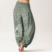 Buddha Stones Snake Lotus Women's Elastic Waist Harem Pants Women's Harem Pants BS 6