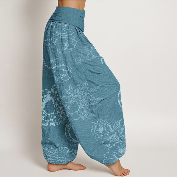 Buddha Stones Snake Lotus Women's Elastic Waist Harem Pants Women's Harem Pants BS 8