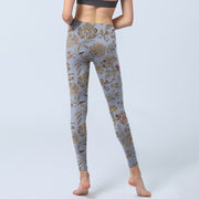 Buddha Stones Grey Green Leaves Flowers Print Gym Leggings Women's Yoga Pants - image 7