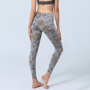 Buddha Stones Grey Green Leaves Flowers Print Gym Leggings Women's Yoga Pants - image 5
