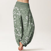 Buddha Stones Small Flowers Intertwining Branches Women's Elastic Waist Harem Pants Women's Harem Pants BS 2