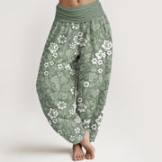 Buddha Stones Small Flowers Intertwining Branches Women's Elastic Waist Harem Pants Women's Harem Pants BS DarkSeaGreen US22，UK/AU26，EU54 (6XL)