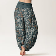 Buddha Stones Small Flowers Intertwining Branches Women's Elastic Waist Harem Pants