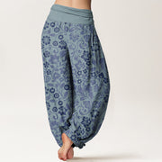 Buddha Stones Small Flowers Intertwining Branches Women's Elastic Waist Harem Pants