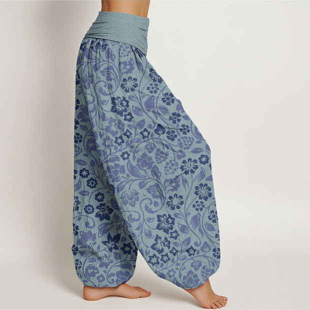 Buddha Stones Small Flowers Intertwining Branches Women's Elastic Waist Harem Pants