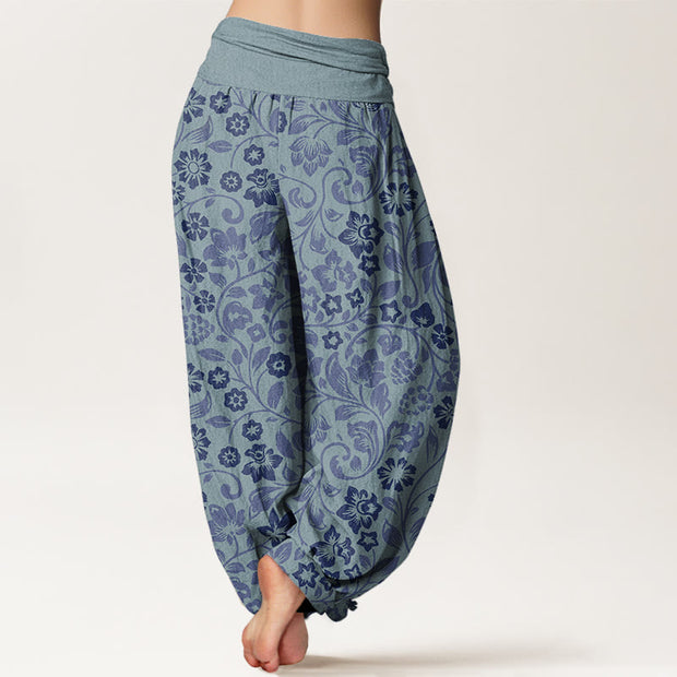 Buddha Stones Small Flowers Intertwining Branches Women's Elastic Waist Harem Pants Women's Harem Pants BS 9