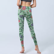 Buddha Stones Green Red Roses Green Leaves Print Gym Leggings Women's Yoga Pants