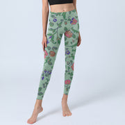 Buddha Stones Green Red Roses Green Leaves Print Gym Leggings Women's Yoga Pants - image 6