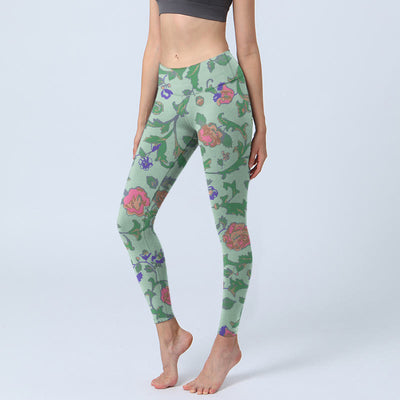 Buddha Stones Green Red Roses Green Leaves Print Gym Leggings Women's Yoga Pants - DarkSeaGreen - US18，UK/AU22，EU50 (4XL) - image 1
