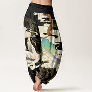 Buddha Stones Flying Cranes Auspicious Clouds Tree women's Elastic Waist Harem Pants Women's Harem Pants BS 2