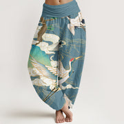 Buddha Stones Flying Cranes Auspicious Clouds Tree women's Elastic Waist Harem Pants Women's Harem Pants BS CadetBlue US22，UK/AU26，EU54 (6XL)