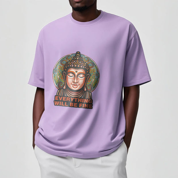 Buddha Stones EVERYTHING WILL BE FINE Buddha Pattern Cotton Tee T-shirt