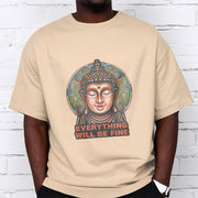 Buddha Stones EVERYTHING WILL BE FINE Buddha Pattern Cotton Tee T-shirt