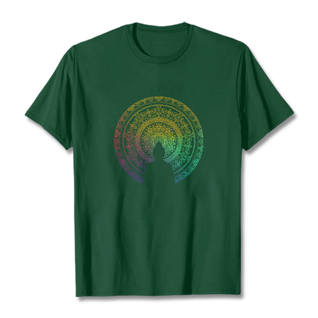 Buddha Stones Colorful Gradient Mandala Buddha Cotton Tee T-shirt T-Shirts BS ForestGreen 2XL