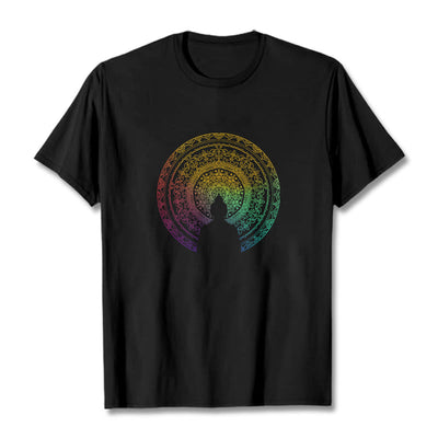 Buddha Stones Colorful Gradient Mandala Buddha Cotton Tee T-shirt