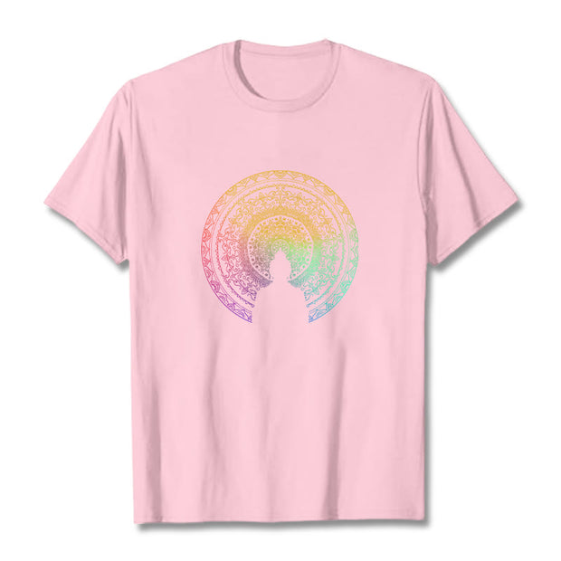 Buddha Stones Colorful Gradient Mandala Buddha Cotton Tee T-shirt T-Shirts BS LightPink 2XL