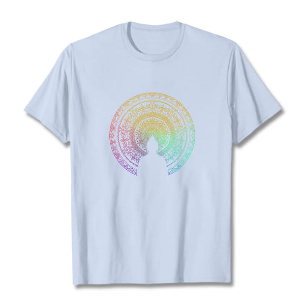 Buddha Stones Colorful Gradient Mandala Buddha Cotton Tee T-shirt T-Shirts BS LightCyan 2XL