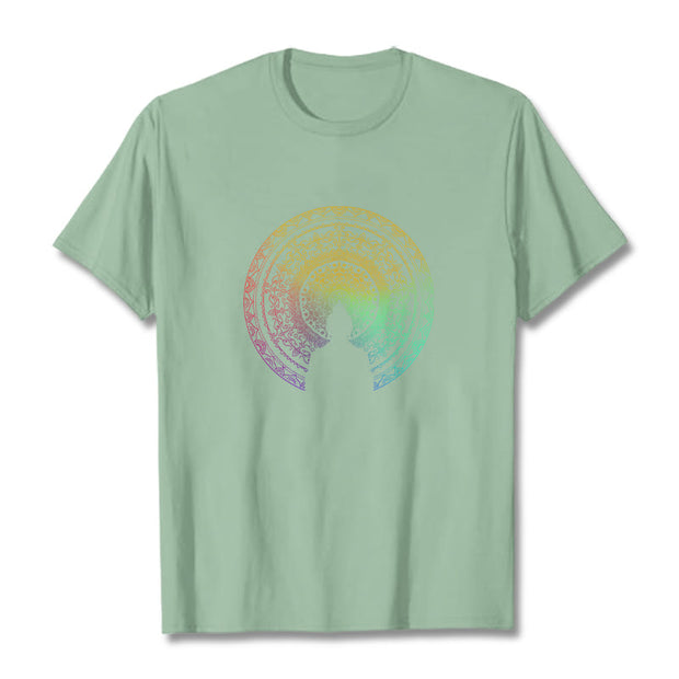 Buddha Stones Colorful Gradient Mandala Buddha Cotton Tee T-shirt T-Shirts BS PaleGreen 2XL