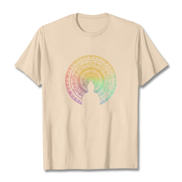 Buddha Stones Colorful Gradient Mandala Buddha Cotton Tee T-shirt T-Shirts BS Bisque 2XL