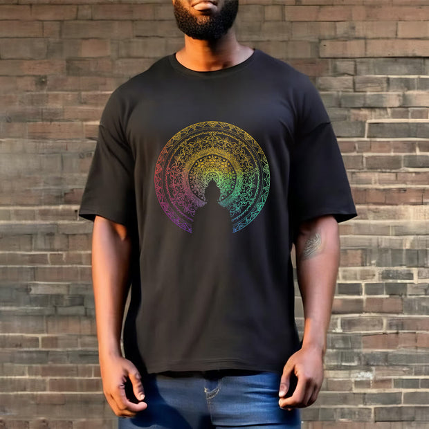 Buddha Stones Colorful Gradient Mandala Buddha Cotton Tee T-shirt T-Shirts BS 2