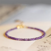 Buddha Stones 2.5mm Natural Amethyst Ultra-thin Beads 14k Gold Plated Copper Inner Peace Bracelet