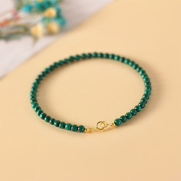 Buddha Stones 4mm Natural Malachite Beads 14k Gold Plated Copper Anti-anxiety Bracelet Bracelet BS 4mm Malachite(Wrist Circumference: 14cm)