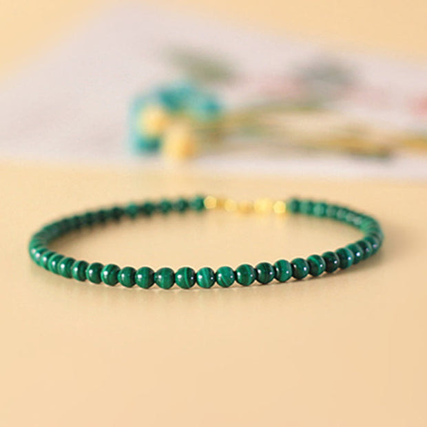 Buddha Stones 4mm Natural Malachite Beads 14k Gold Plated Copper Anti-anxiety Bracelet Bracelet BS 8