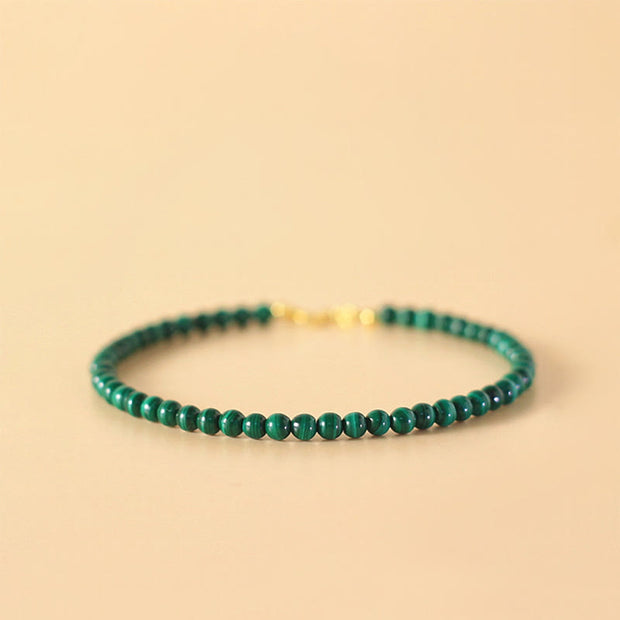 Buddha Stones 4mm Natural Malachite Beads 14k Gold Plated Copper Anti-anxiety Bracelet Bracelet BS 1