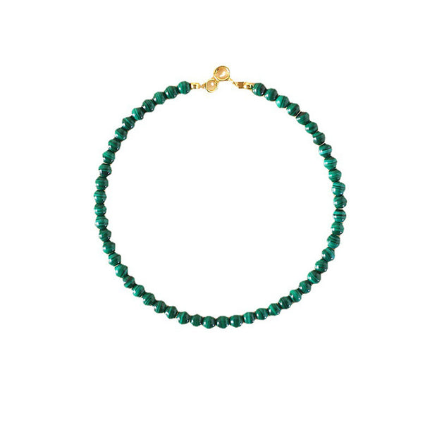 Buddha Stones 4mm Natural Malachite Beads 14k Gold Plated Copper Anti-anxiety Bracelet