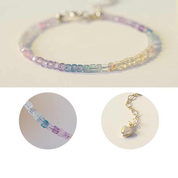 Buddha Stones 2.5mm Fluorite Ultra-thin Beads 14k Gold Plated Copper Heart Power Bracelet Bracelet BS 11