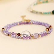 Buddha Stones 3.2mm Amethyst Green Rutilated Quartz Pink Tourmaline White Crystal Spiritual Awareness Double Wrap Bracelet