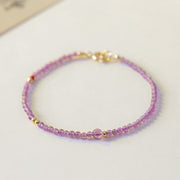 Buddha Stones 2mm Ultra-Thin Beads Natural Amethyst 14k Gold Plated Copper Inner Peace Meditation Bracelet