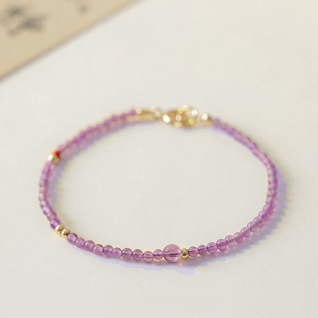 Buddha Stones 2mm Ultra-Thin Beads Natural Amethyst 14k Gold Plated Copper Inner Peace Meditation Bracelet Bracelet BS 2mm Amethyst(Wrist Circumference: 15cm)