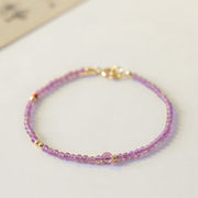 Buddha Stones 2mm Ultra-Thin Beads Natural Amethyst 14k Gold Plated Copper Inner Peace Meditation Bracelet Bracelet BS 2mm Amethyst(Wrist Circumference: 14cm)