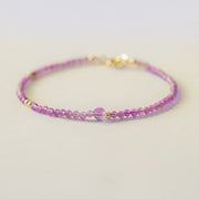 Buddha Stones 2mm Ultra-Thin Beads Natural Amethyst 14k Gold Plated Copper Inner Peace Meditation Bracelet