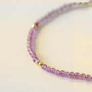 Buddha Stones 2mm Ultra-Thin Beads Natural Amethyst 14k Gold Plated Copper Inner Peace Meditation Bracelet