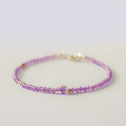 Buddha Stones 2mm Ultra-Thin Beads Natural Amethyst 14k Gold Plated Copper Inner Peace Meditation Bracelet Bracelet BS 2mm Amethyst(Wrist Circumference: 16cm)