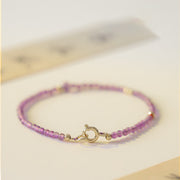 Buddha Stones 2mm Ultra-Thin Beads Natural Amethyst 14k Gold Plated Copper Inner Peace Meditation Bracelet