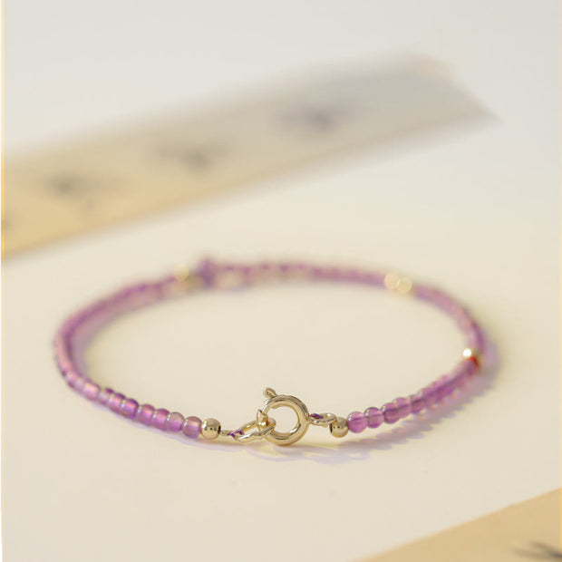 Buddha Stones 2mm Ultra-Thin Beads Natural Amethyst 14k Gold Plated Copper Inner Peace Meditation Bracelet Bracelet BS 2