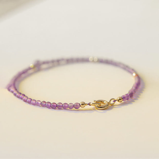 Buddha Stones 2mm Ultra-Thin Beads Natural Amethyst 14k Gold Plated Copper Inner Peace Meditation Bracelet