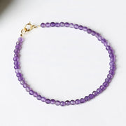 Buddha Stones 3mm Natural Amethyst Ultra-thin Beads 14k Gold Plated Copper Spiritual Awareness Bracelet Bracelet BS 1